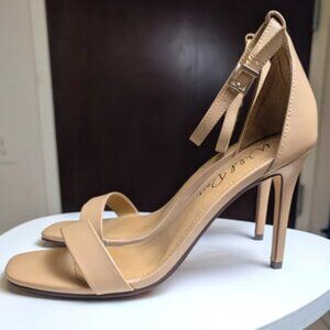 Nude Square Toe Ankle Strap Heels 9